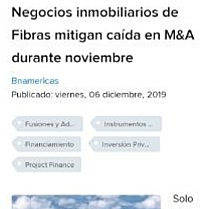 Negocios inmobiliarios de Fibras mitigan cada en M&A durante noviembre